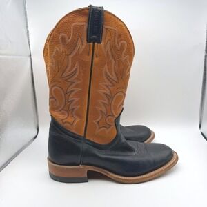Boulet of Canada Western Cowboy Boots Two Tone Leather Mens 6.5 Black Tan